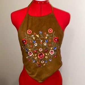 Embroidered halter top